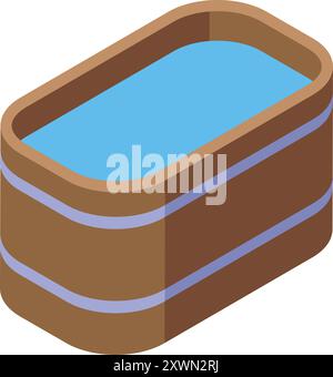 Large wooden hot tub is filled with water, offering a relaxing spa experience in nature Stock Vector