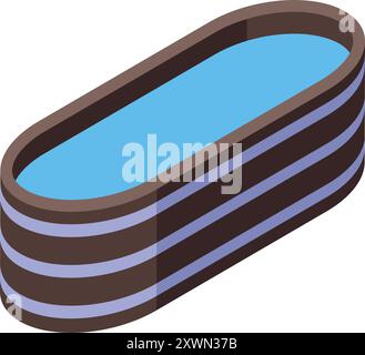 Wooden hot tub filled with water, providing a relaxing outdoor spa experience Stock Vector