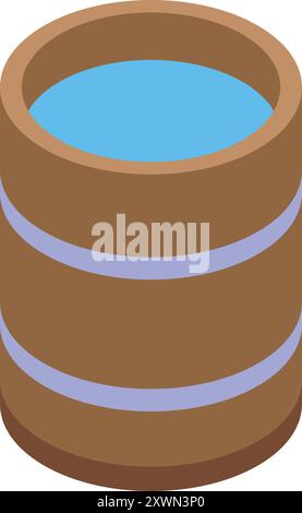 Isometric icon of a wooden bucket holding water Stock Vector