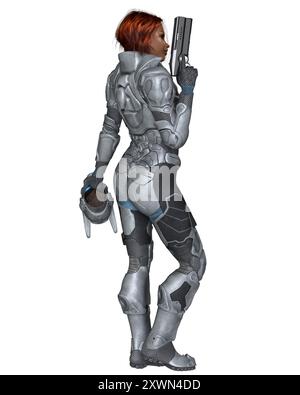 Future Soldier, Black Female with Red Hair, Back View Stock Photo