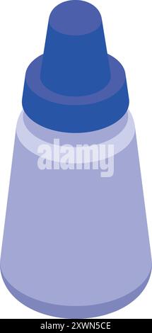 Blue plastic bottle with cap for liquid medicine is standing on white background Stock Vector