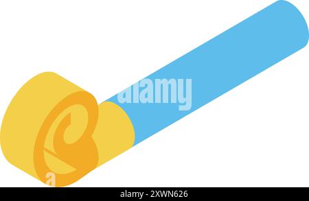 Blue party blower unfurling to make noise at a birthday party Stock Vector