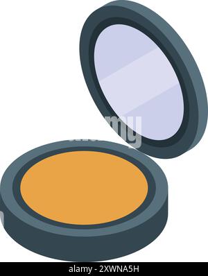 Round powder case is open showing the mirror for applying makeup Stock Vector