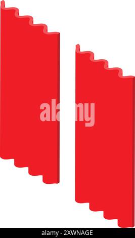 Two red wavy panels standing isometrically forming a letter n Stock Vector