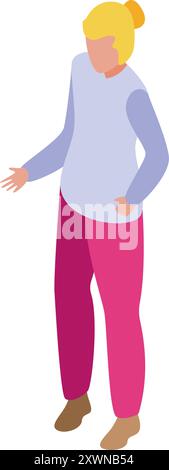 Woman is standing with one hand on her hip and the other outstretched, as if explaining something Stock Vector