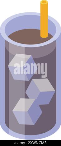Refreshing iced coffee served in a tall glass with ice cubes and a straw, perfect for a cool and invigorating drink Stock Vector