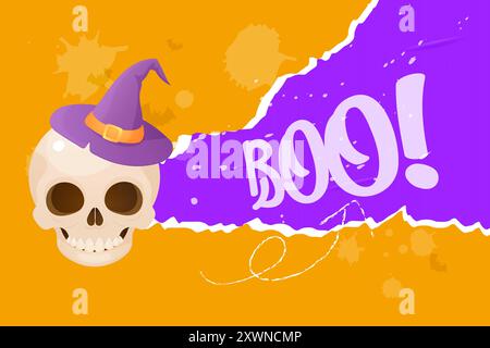 Collage poster , cartoon skull , banner vector illustration  Boo Stock Vector