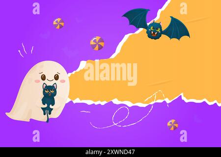Collage poster , cartoon cute pizar with cat, banner vector illustration . Stock Vector