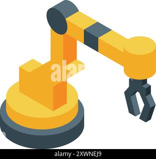 Yellow robotic arm holding something with its metallic hand Stock Vector