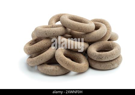 Small  wholegrain bagels isolated on white Stock Photo
