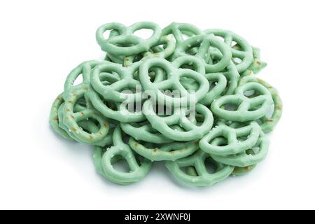 Mini  pretzels with onion and sea salt isolated on white background Stock Photo