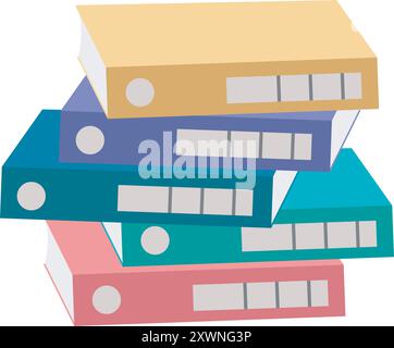 Stack of office folders with documents of different colors Stock Vector