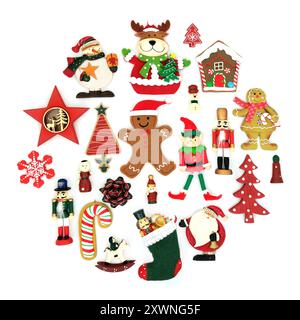 Christmas old fashioned bauble decorations collection on white background. Natural retro circle design for logo and the festive holiday season. Stock Photo