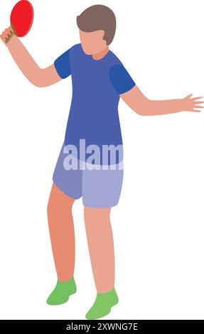 Young athlete playing table tennis, serving with red racket, healthy lifestyle and sports concept Stock Vector