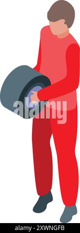 Pit crew member carrying tire for formula one race car Stock Vector