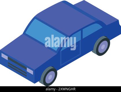 Blue sedan car parked in isometric view isolated on white background Stock Vector