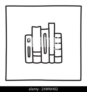 Doodle book shelf icon freehand drawn with thin line in minimalistic style Stock Vector