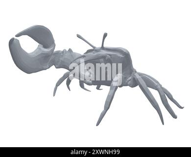 Polygonal model of a crab with one huge claw isolated on a white background. 3D. Stock Vector