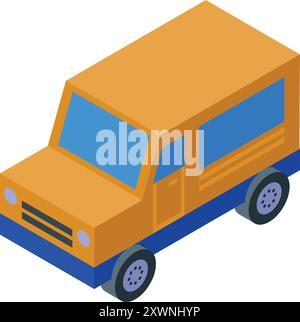 Orange van with blue details is standing on a white background Stock Vector