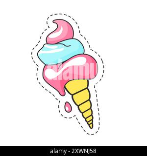 Vector illustration of an ice cream cone sticker, suitable for summer and dessert themes. Stock Vector