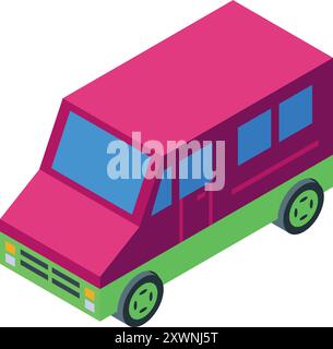 Colorful isometric minivan transporting passengers on white background Stock Vector