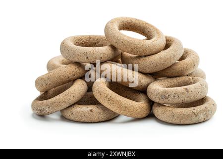 Small  wholegrain bagels isolated on white Stock Photo