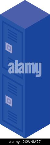 Blue metal locker is standing upright, offering secure storage space Stock Vector