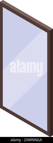 Simple vector representing a big vertical mirror with a wooden frame, in isometric view Stock Vector