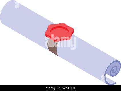 Rolled paper is sealed with red wax to ensure its authenticity and integrity Stock Vector
