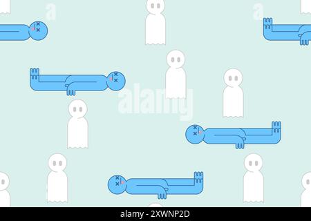Soul flies out of body pattern seamless. Ghost and dead man background. Baby fabric texture Stock Vector