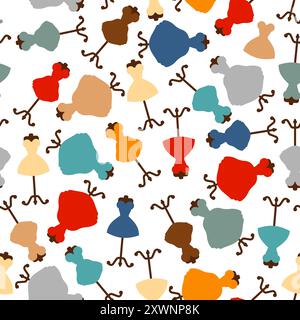 Dress on mannequin pattern seamless. Beautiful womens sarafan on hanger background. Fashion texture Stock Vector