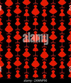 Dress on mannequin pattern seamless. Beautiful womens sarafan on hanger background. Fashion texture Stock Vector