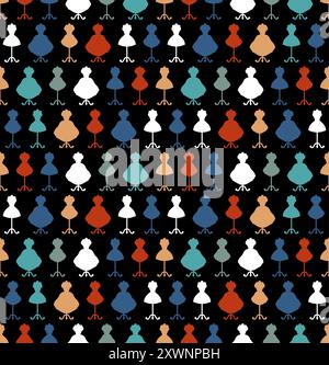 Dress on mannequin pattern seamless. Beautiful womens sarafan on hanger background. Fashion texture Stock Vector
