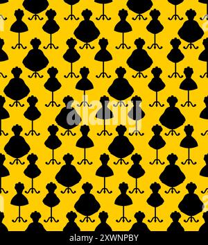 Dress on mannequin pattern seamless. Beautiful womens sarafan on hanger background. Fashion texture Stock Vector