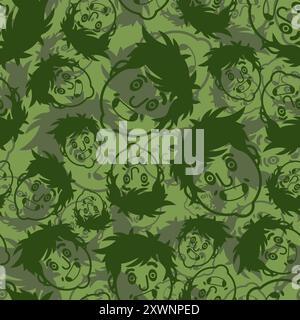 Madman Military pattern seamless. Psychopath Army background. Patient in mental hospital  Soldier Khaki texture Stock Vector