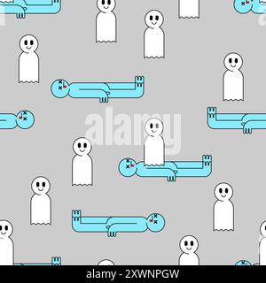 Soul flies out of body pattern seamless. Ghost and dead man background. Baby fabric texture Stock Vector