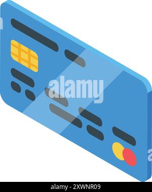 This isometric illustration features a blue credit card, highlighting its role in modern finance and transactions Stock Vector