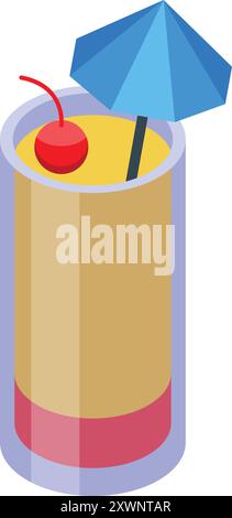 Refreshing cocktail with a cherry and an umbrella, perfect for a hot summer day Stock Vector