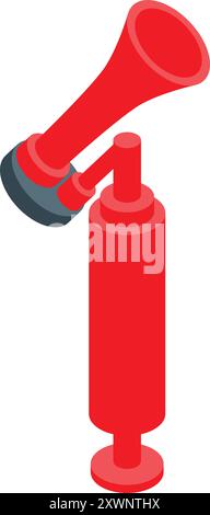 Red manual air horn making loud sound in isometric view Stock Vector