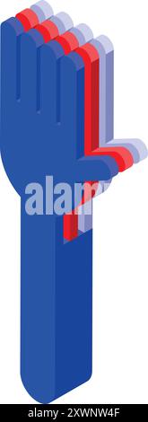 Blue hand with fingers extended as if voting or making a statement in isometric view Stock Vector