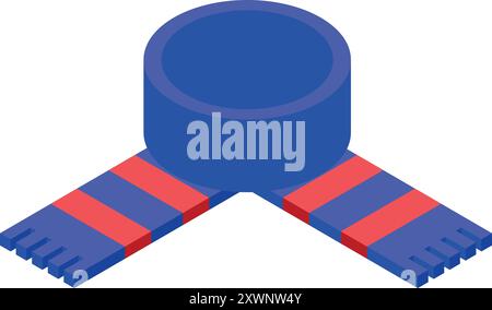 Blue and red striped soccer fan scarf lying folded in isometric view Stock Vector