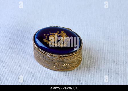 Antique jewelry box. Blue stone lid with a pattern Stock Photo