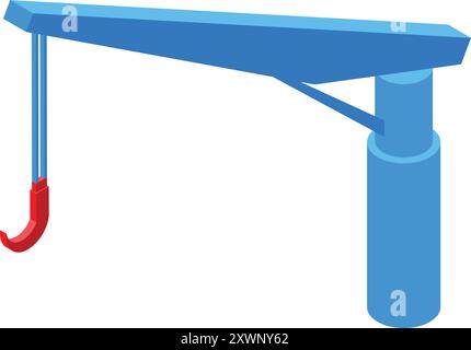Blue harbor crane lifting cargo with hook in isometric view isolated on white background Stock Vector