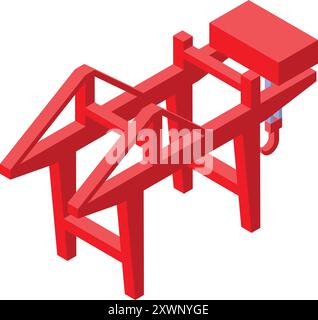 Red harbor crane lifting cargo in isometric view, logistics and delivery concept Stock Vector