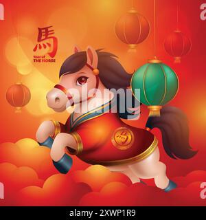 Year of the horse background, 2026 Chinese New Year with 3D little horse vector illustration. Translation : Horse Stock Vector