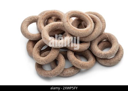 Small  wholegrain bagels isolated on white Stock Photo