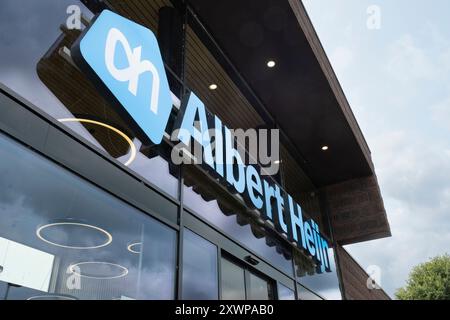 Sign of Albert Heijn store. Albert Heijn is the largest Dutch ...