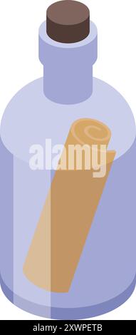 Glass bottle containing message is waiting on the beach to be found by someone Stock Vector