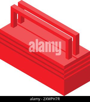 Red toolbox with a handle, for storing tools, is shown in an isometric view Stock Vector