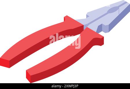 Red pliers tool with rubber handle for holding and cutting isometric illustration Stock Vector